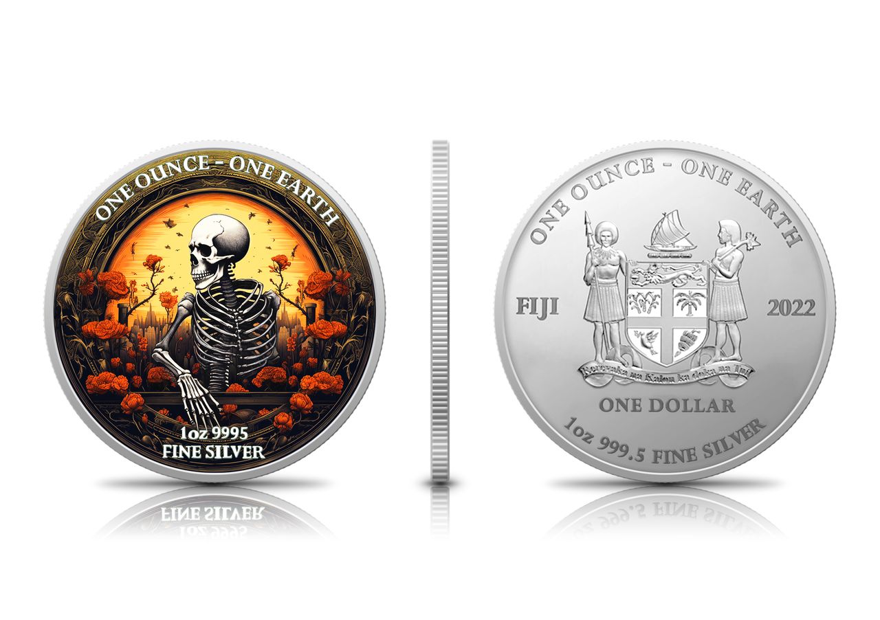 2022 Fiji One Earth Halloween Skeleton Limited Edition 1 oz Silver Coin