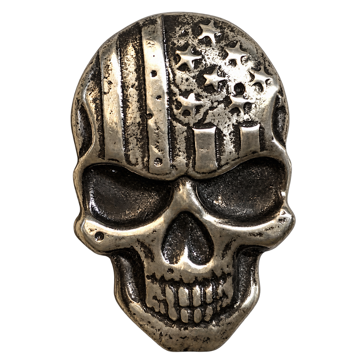 2 Oz 'Stars & Stripes Skull' - Hand Poured .999 Fine Silver