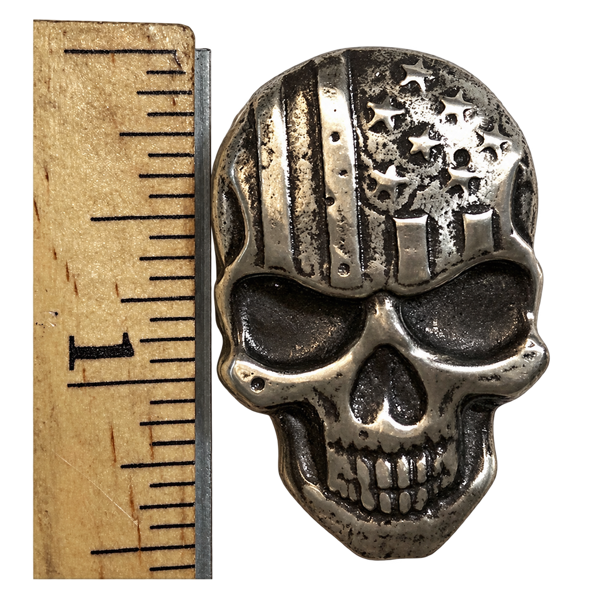 2 Oz 'Stars & Stripes Skull' - Hand Poured .999 Fine Silver