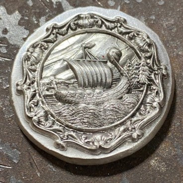 1 oz Viking Long Ship - Hand Poured .999 Fine Silver Round