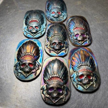 0.5 Oz Toned & Colored "War Chief"- Hand Poured .999 Fine Silver Bar